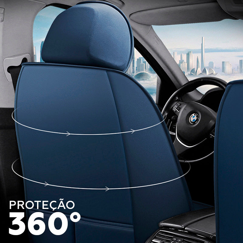 Capa Universal Completa Para Carro Evotek em Couro Legítimo e AirBag +BRINDES: 3 Tapetes Para Carro e Capa de Volante