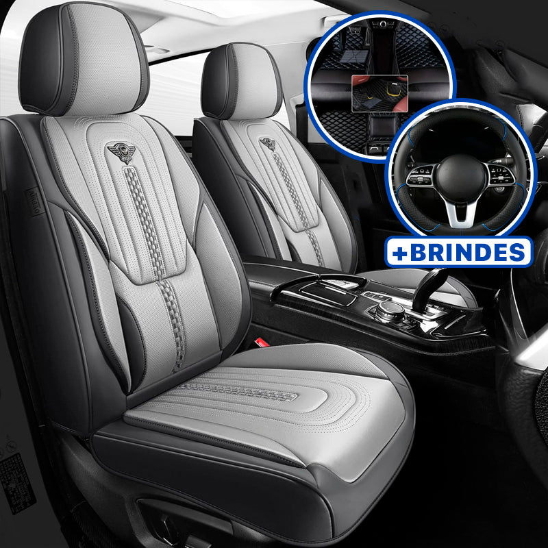 Capa Universal Completa Para Carro Izurus em Couro Legítimo e AirBag +BRINDES: 3 Tapetes Para Carro e Capa de Volante