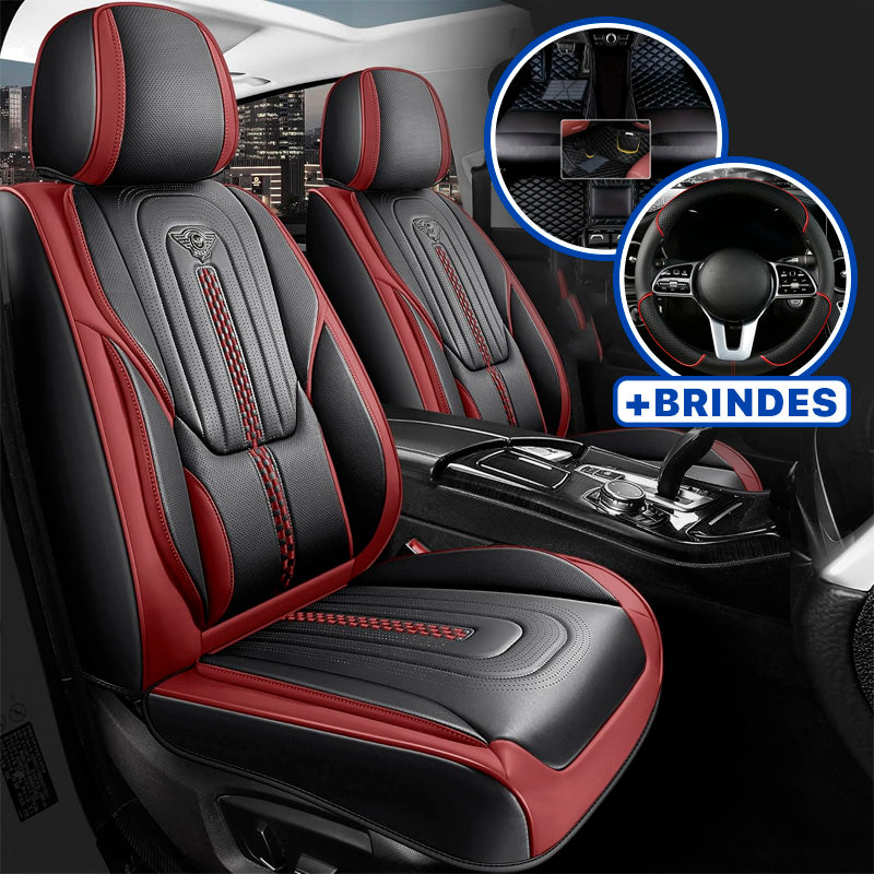 Capa Universal Completa Para Carro Izurus em Couro Legítimo e AirBag +BRINDES: 3 Tapetes Para Carro e Capa de Volante